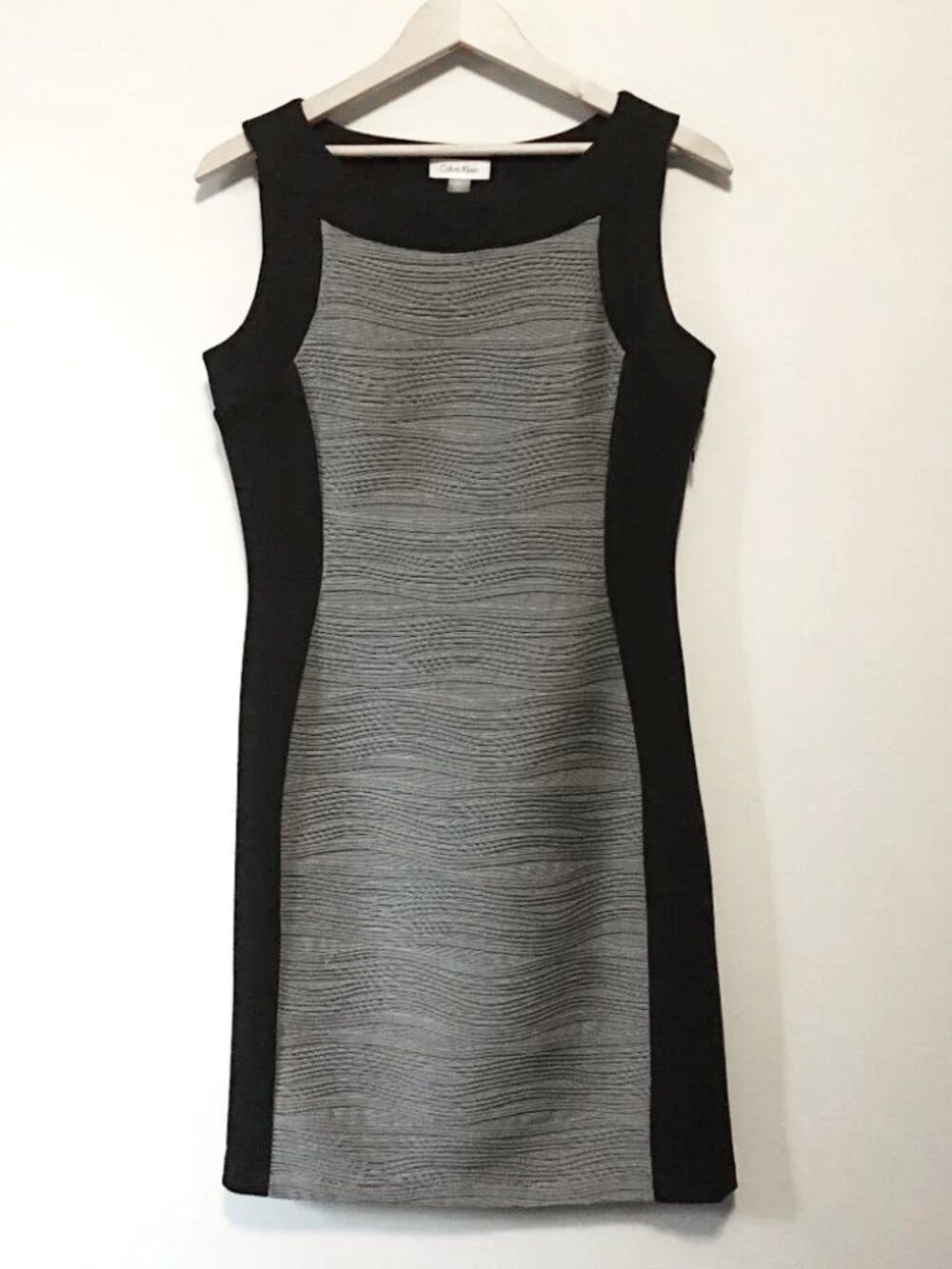 Calvin Klein Black & Grey Texture Colourblock Sleeveless Dress 6 Corporate Goth